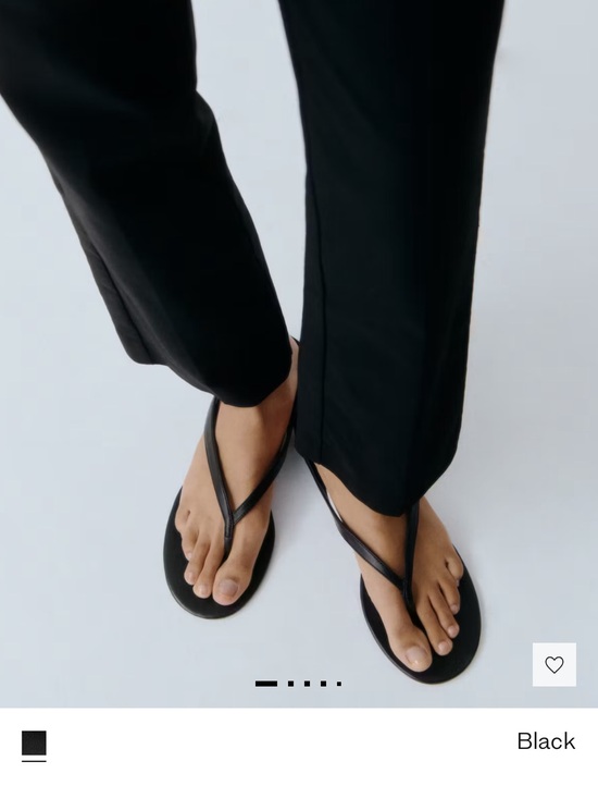 Mango Shoes - Mango Black Minimal Leather Thong Wedge Sandals